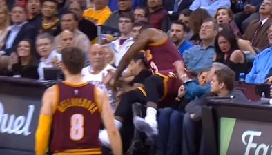 VIDEO: LeBron James flattens the wife of golfer Jason Day during NBA match