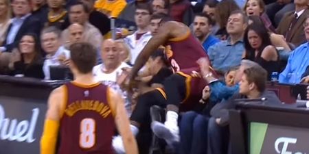 VIDEO: LeBron James flattens the wife of golfer Jason Day during NBA match