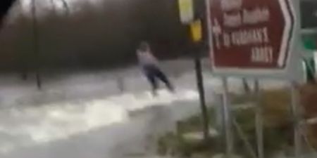 VIDEO: A girl wakeboarding around the flooded roads of Tipperary