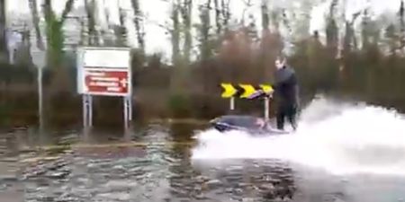 VIDEO: Now they’re jet-skiing on that flooded road in Tipperary
