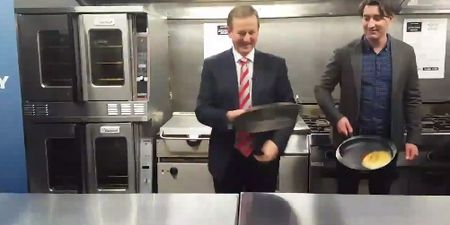 VIDEO: Enda Kenny looks delighted with himself for not dropping the pancake