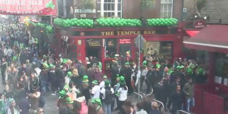 VIDEO: The Temple Bar pub cam shows that Paddy’s Day celebrations are well underway in the famous Dublin spot