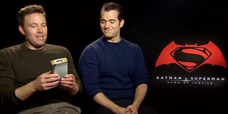 EXCLUSIVE: Ben Affleck and Henry Cavill smell Batman v Superman aftershave for the first time