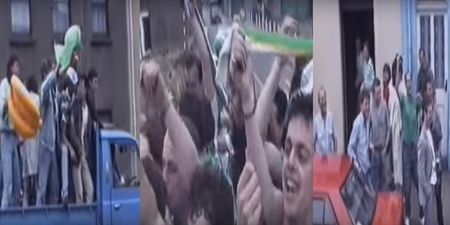 VIDEO: Footage has surfaced of Irish fans going bonkers in Arklow during Italia ’90 and it’s absolutely brilliant