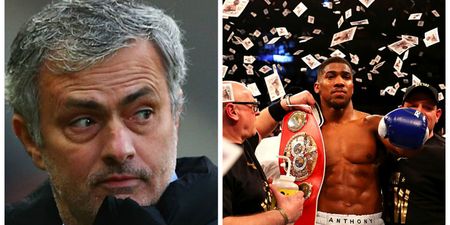 PIC: Jose Mourinho looks thoroughly miserable as he watches the climax to Anthony Joshua’s fight