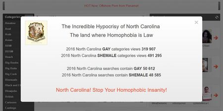 PICS: Porn site blocks access to North Carolina users in protest against anti-LGBT bill