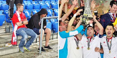 PICS: Rival fans all mock the same crying Liverpool fan after Europa League heartache