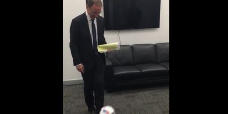 VIDEO: Martin O’Neill sets off fire alarm in TV3 studios with a wicked half-volley