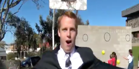 WATCH: Reporter nails trick shot on live television, his reaction is perfect