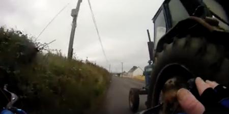 WATCH: Shocking footage show tractor nearly hitting Irish cyclist on rural road
