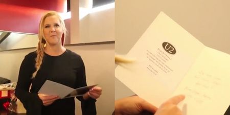 WATCH: Amy Schumer received a personalised card from U2 before her Dublin gig