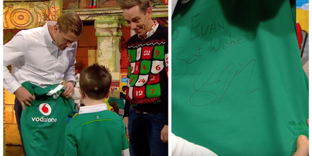 WATCH: The wonderful moment Jamie Heaslip gave his jersey away to Evan on the Toy Show