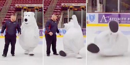 VIDEO: This mascot repeatedly falling over on an ice rink will make your day 10 times better