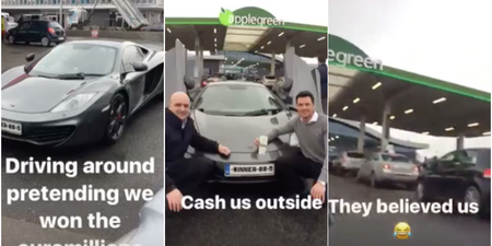 WATCH: Two guys convince everyone they’ve won the EuroMillions by showing up in Mclaren MP4