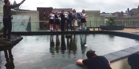 WATCH: Unsuspecting photographer gets a whack on the head during camogie launch