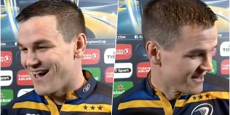WATCH: Jonathan Sexton’s post match interview was interrupted by a very welcome visitor