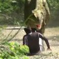 WATCH: Jogger wets himself in fear when faced with a Velociraptor in this Jurassic Prank