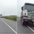 WATCH: Shocking footage shows very near collision between lorry and cyclist on rural Irish road