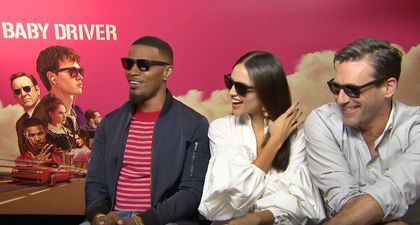 Baby Driver stars Jamie Foxx & Jon Hamm are incredibly cool as they express their love for Jamie Dornan’s impressive “SWAG”