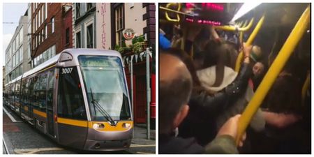 WATCH: A completely jammed Luas breaks into a chorus of ‘Don’t Look Back In Anger’