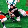 WATCH: Sean O’Brien somehow gets back on his feet after crunching hit by Jerome Kaino