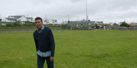 Chris Kamara attempts a 45, ends up pulling hamstring and clocking a tractor