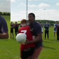 Chris Kamara stands up to shoulder from Tyrone man, ends in disaster
