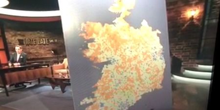 People were very unhappy with The Late Late Show’s map of Ireland last night