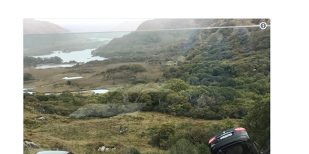 PIC: Tourists in Kerry had a very lucky escape after car left dangling over wall at Ladies View