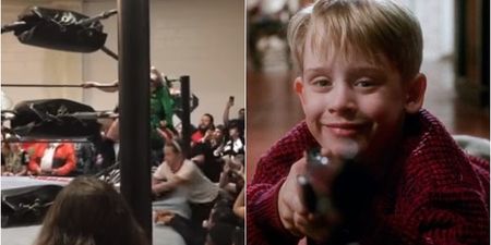 Macaulay Culkin breaks out Home Alone tactics to interrupt a wrestling match
