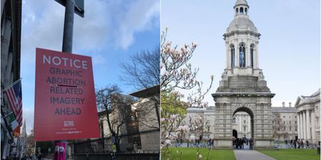 Graphic anti-abortion posters spotted outside Trinity College for the second time this week