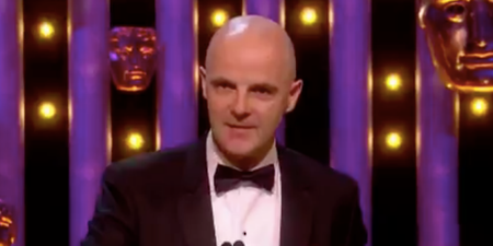 Irish actor Brian F. O’Byrne makes a stand for the Yes campaign during BAFTA acceptance speech