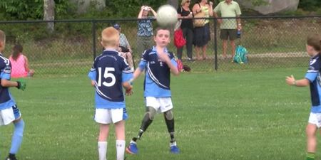 WATCH: Amazing eight-year-old boy is the star of his Gaelic football team after losing both of his legs