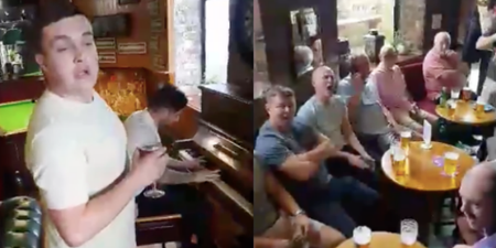 These lads on a stag do belted out an absolutely perfect version of The Whole of the Moon