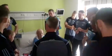 WATCH: Dublin footballers join Dubs superfan for a sing-song at Crumlin children’s hospital
