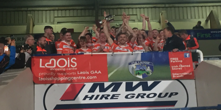 PICS: A stretcher wasn’t going to stop this Laois hurler celebrating with his team