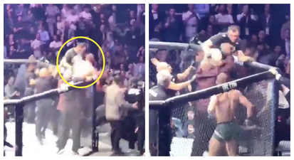 Footage shows McGregor trading punches on top of the cage before he’s attacked from behind