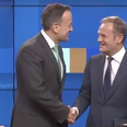 WATCH: Leo Varadkar’s microphone catches him giving Donald Tusk a warning about the British press