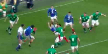 France scrum half finds out what happens when you take a run at James Ryan