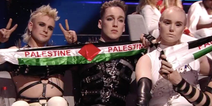 Staff at the Eurovision remove Palestine flags being displayed by Iceland’s contestants