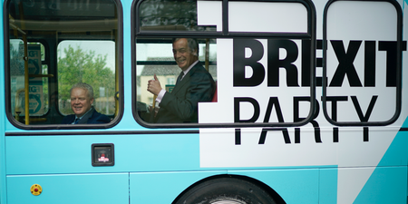 Nigel Farage ‘trapped in Brexit bus’ after arrival of group with milkshakes