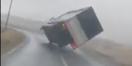 Lorry overturns in high winds from Storm Jorge in Galway