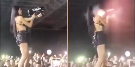 DJ accidentally shoots herself in the face with a confetti cannon while performing