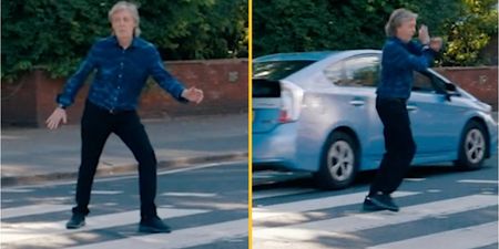 Close call as Paul McCartney tries to pose on Abbey Road crossing