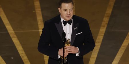 Brendan Fraser gets emotional during his Best Actor speech at the Oscars