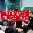 Micheál Martin speech gatecrashed by anti-NATO protesters