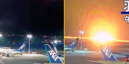 Plane bursts into flames after landing at Tokyo airport