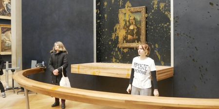 Environmental protesters throw soup at the Mona Lisa painting in Paris