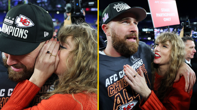 Taylor Swift storms pitch to celebrate as Travis Kelce and Chiefs set up epic Super Bowl